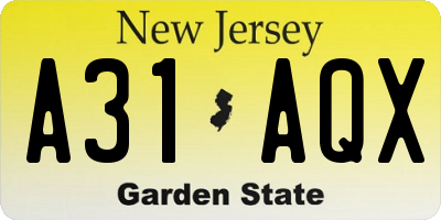 NJ license plate A31AQX