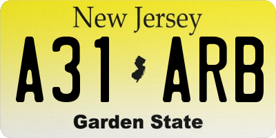 NJ license plate A31ARB