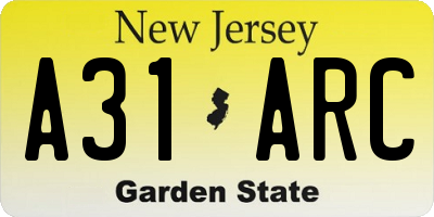 NJ license plate A31ARC
