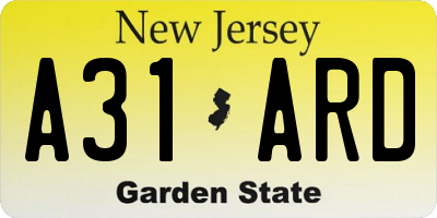 NJ license plate A31ARD
