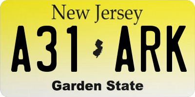 NJ license plate A31ARK