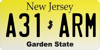 NJ license plate A31ARM