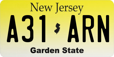 NJ license plate A31ARN