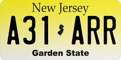 NJ license plate A31ARR