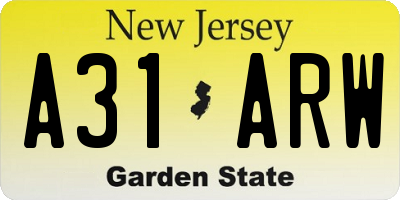 NJ license plate A31ARW