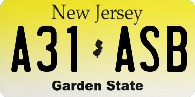 NJ license plate A31ASB