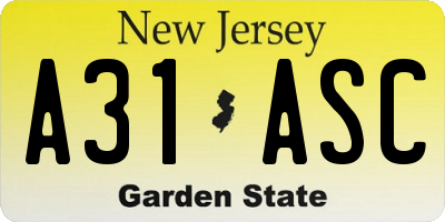 NJ license plate A31ASC