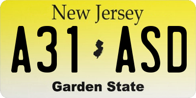 NJ license plate A31ASD