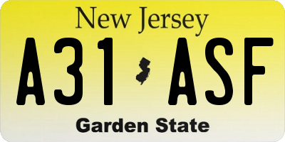 NJ license plate A31ASF