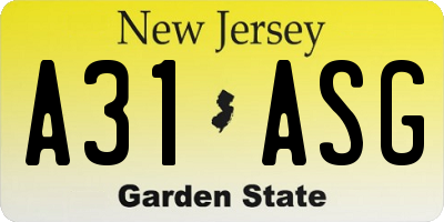 NJ license plate A31ASG