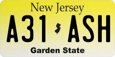 NJ license plate A31ASH