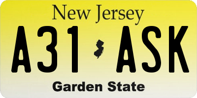 NJ license plate A31ASK