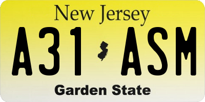 NJ license plate A31ASM