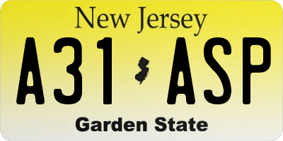 NJ license plate A31ASP