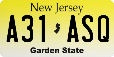 NJ license plate A31ASQ