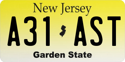NJ license plate A31AST