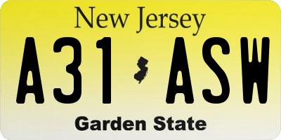 NJ license plate A31ASW