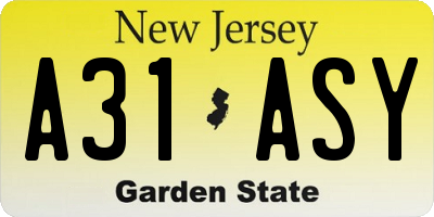 NJ license plate A31ASY