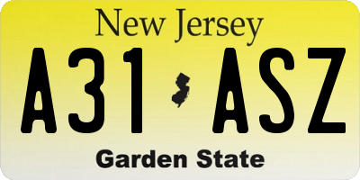 NJ license plate A31ASZ