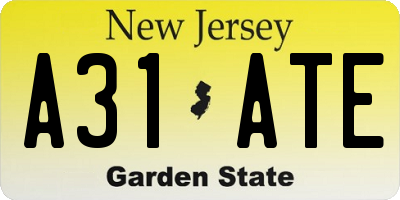 NJ license plate A31ATE