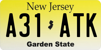 NJ license plate A31ATK