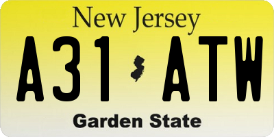 NJ license plate A31ATW