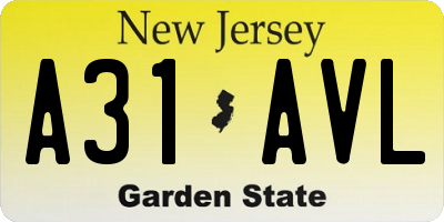 NJ license plate A31AVL
