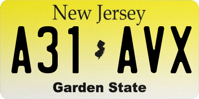 NJ license plate A31AVX