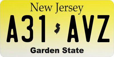 NJ license plate A31AVZ