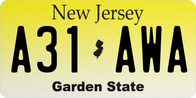 NJ license plate A31AWA