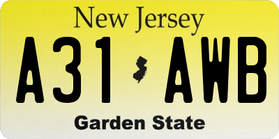 NJ license plate A31AWB