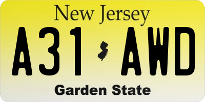 NJ license plate A31AWD
