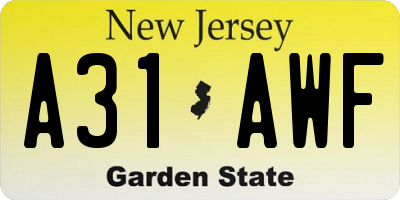 NJ license plate A31AWF