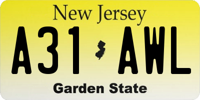 NJ license plate A31AWL