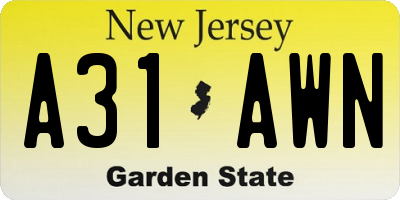 NJ license plate A31AWN