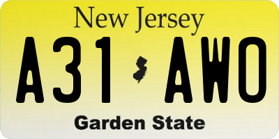 NJ license plate A31AWO