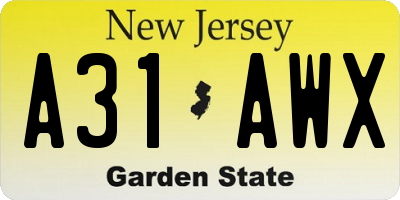 NJ license plate A31AWX