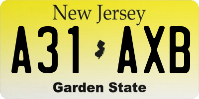 NJ license plate A31AXB