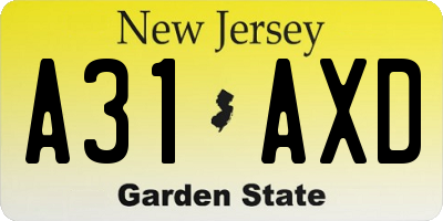 NJ license plate A31AXD