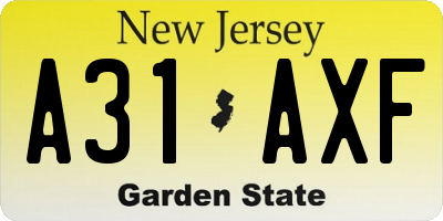 NJ license plate A31AXF