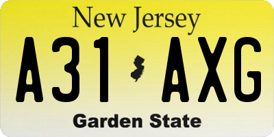 NJ license plate A31AXG