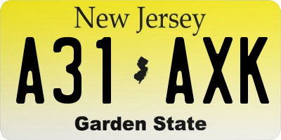 NJ license plate A31AXK
