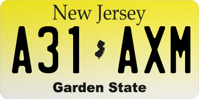 NJ license plate A31AXM