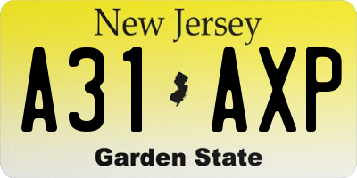 NJ license plate A31AXP