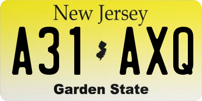NJ license plate A31AXQ