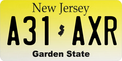 NJ license plate A31AXR