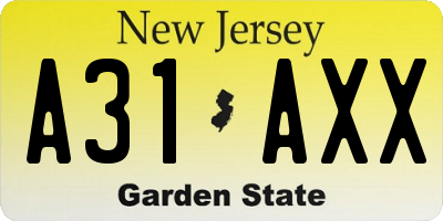 NJ license plate A31AXX