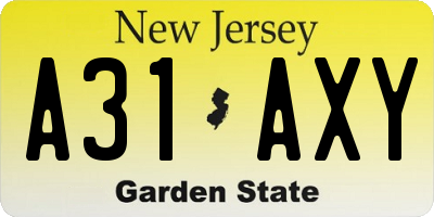 NJ license plate A31AXY