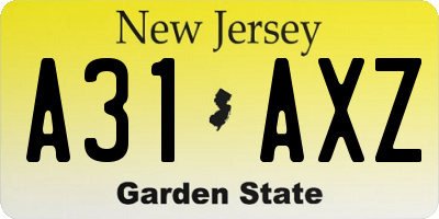 NJ license plate A31AXZ