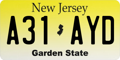 NJ license plate A31AYD
